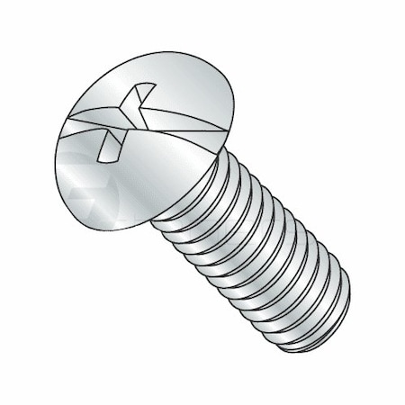 #10-24 X 1-1/4 In Combination Phillips/Slotted Round Machine Screw, Zinc Plated Steel, 2500 PK